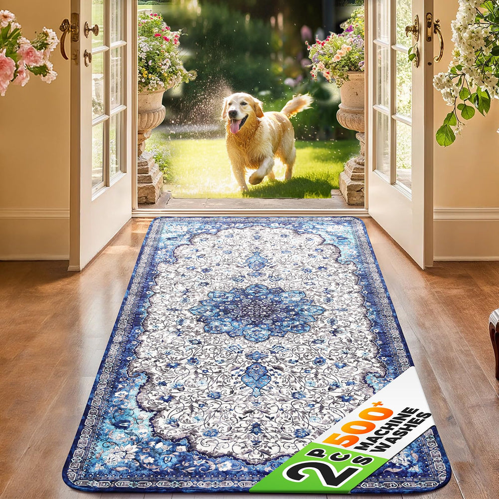 Hompet dog door mat with ultra-soft top helps keep muddy paws clean at the entry.