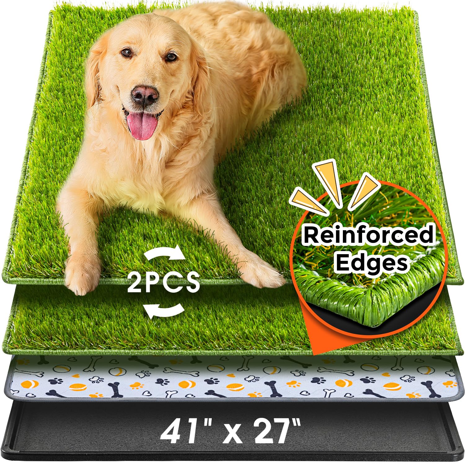 Hompet dog grass pad 41x27 top view provides a spacious indoor potty area for large dogs.