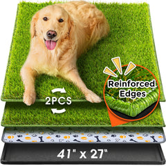 Hompet dog grass pad 41x27 top view provides a spacious indoor potty area for large dogs.
