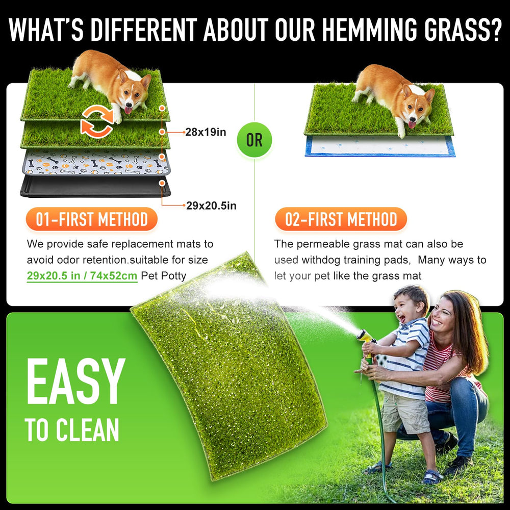 Hompet dog grass pad drainage holes highlight quick liquid drainage for clean paws.