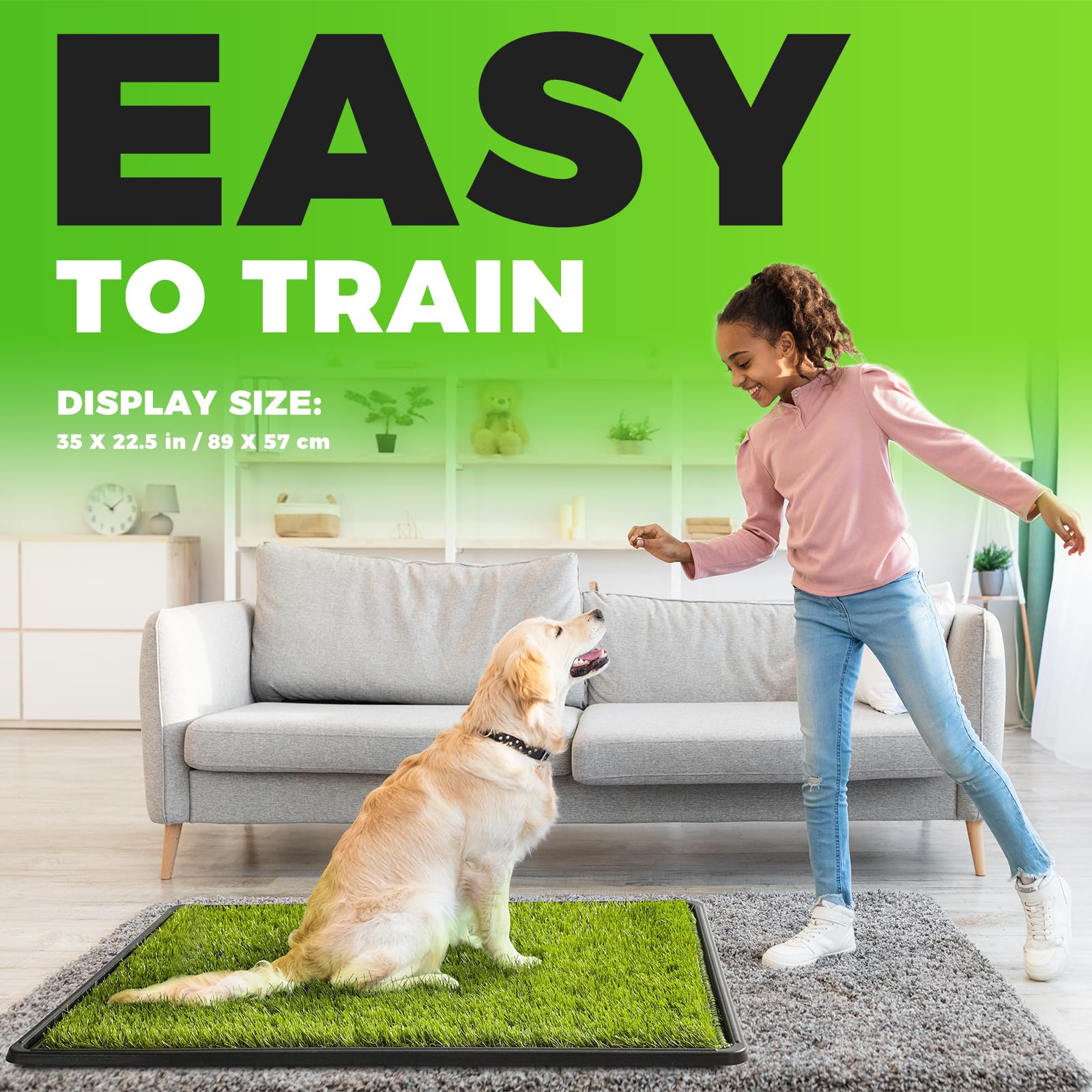 Hompet dog grass pad drainage tray detail highlights secure base and easy rinsing after use.