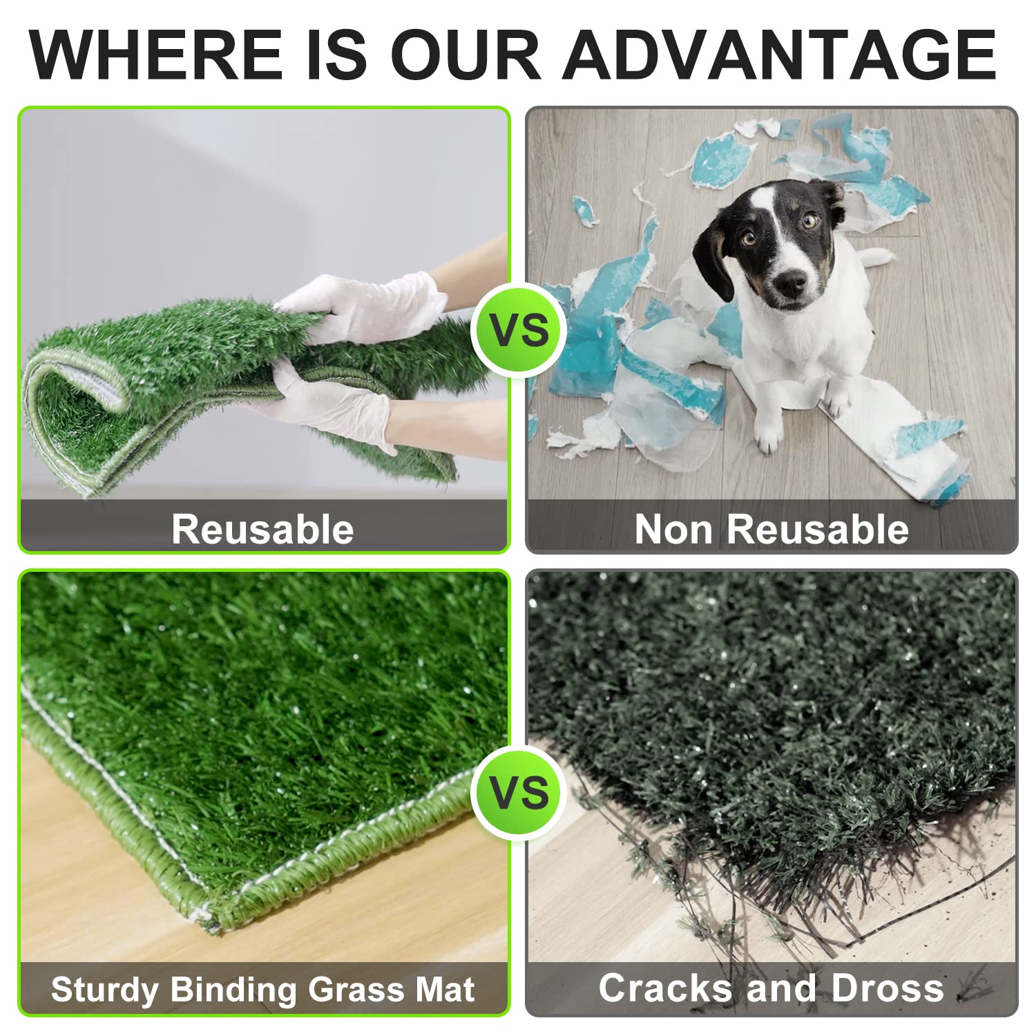 Hompet dog potty hemming grass mat detail highlighting durable edge protection.