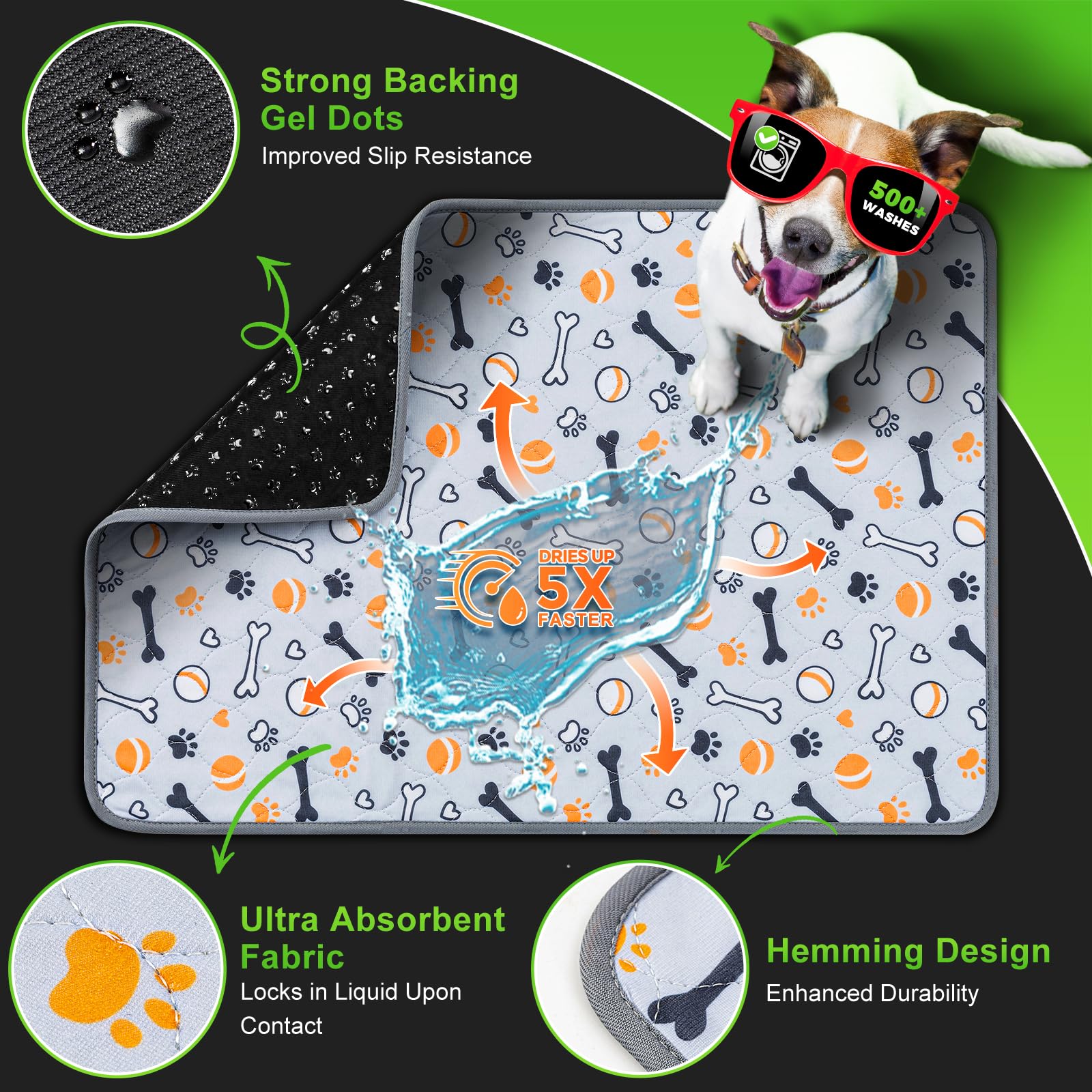 Hompet 4-layer absorbent pad closeup emphasizes leak resistance and dry-fast performance.