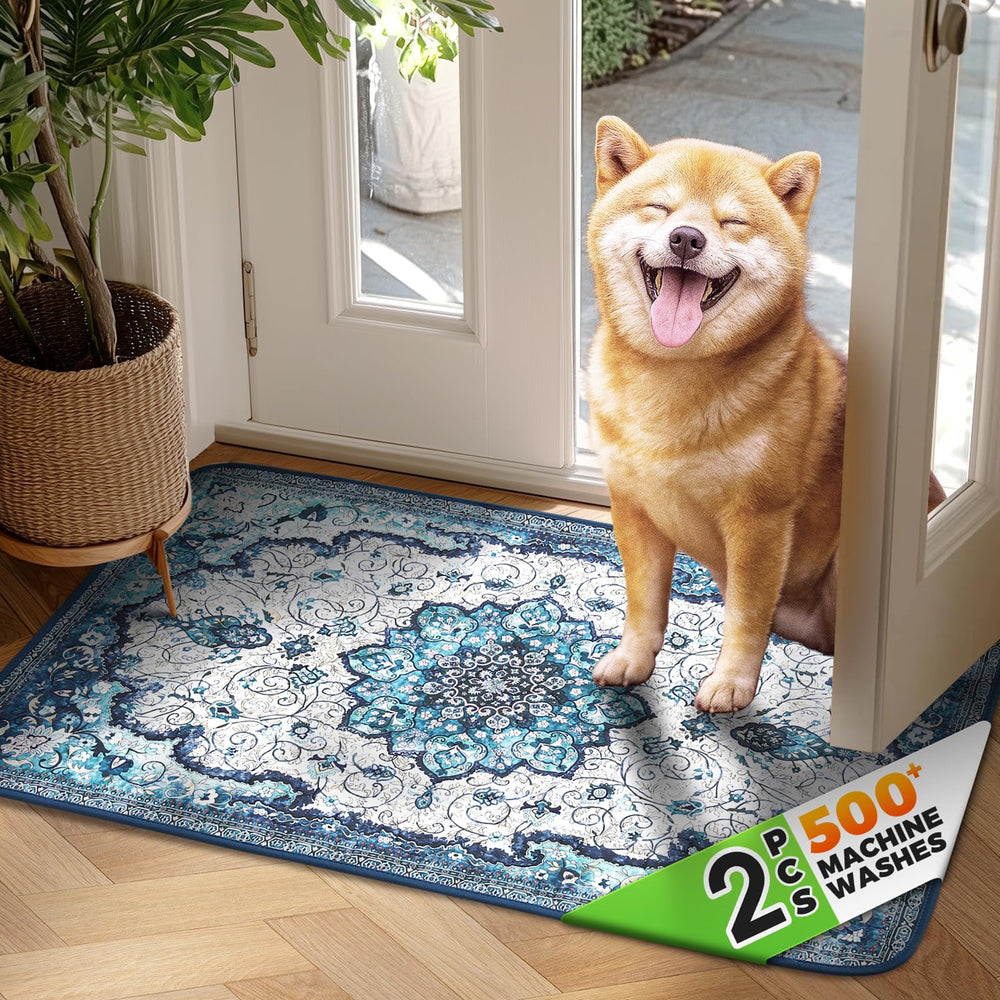 Hompet two-pack absorbent dog door mat keeps floors dry and clean