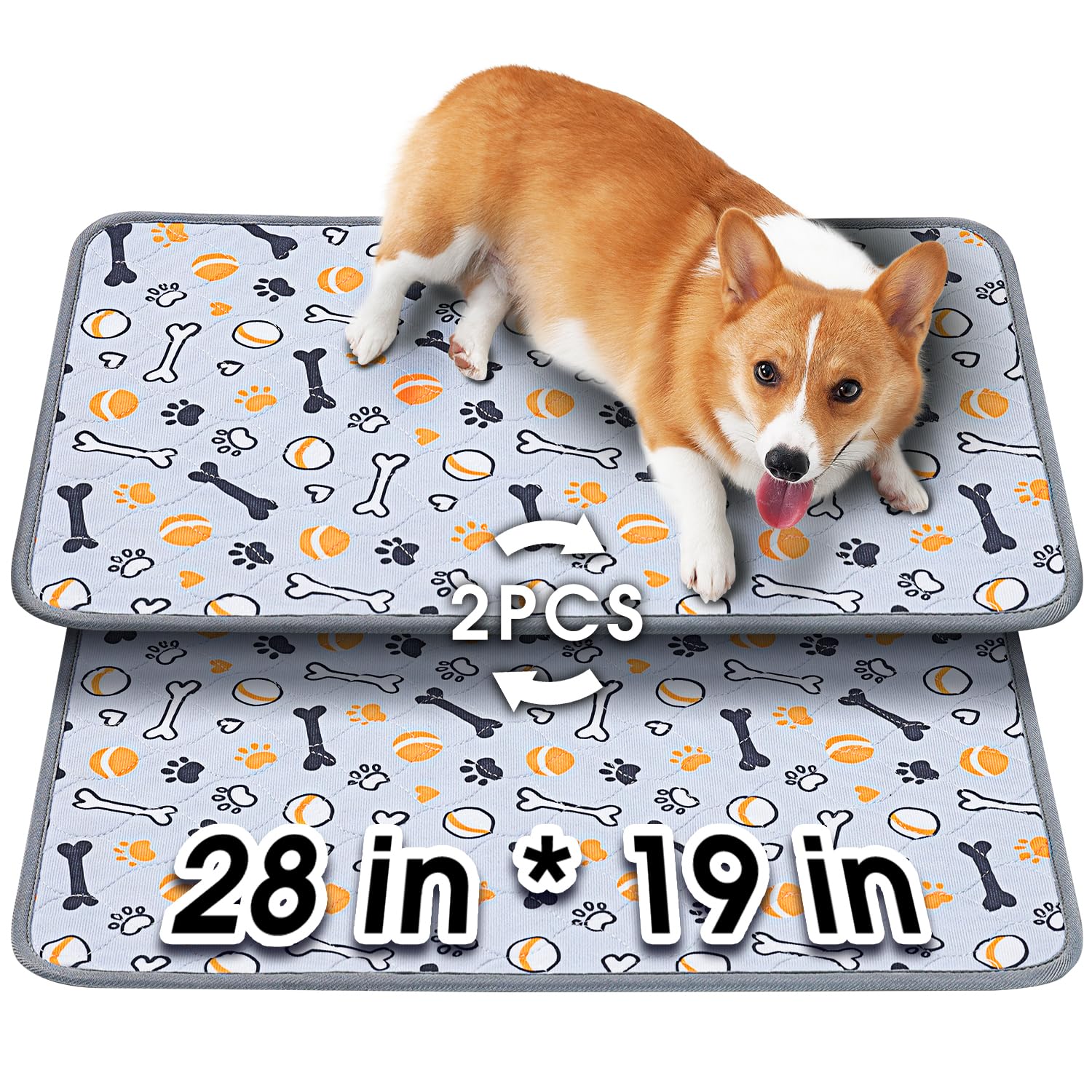 Hompet washable pee pad 28x19 two-pack shown for at-home puppy training.