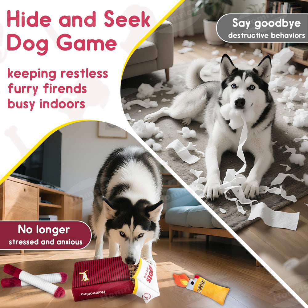Homrich play-ready dog toy set suitable for indoor-outdoor use with a squeaker.