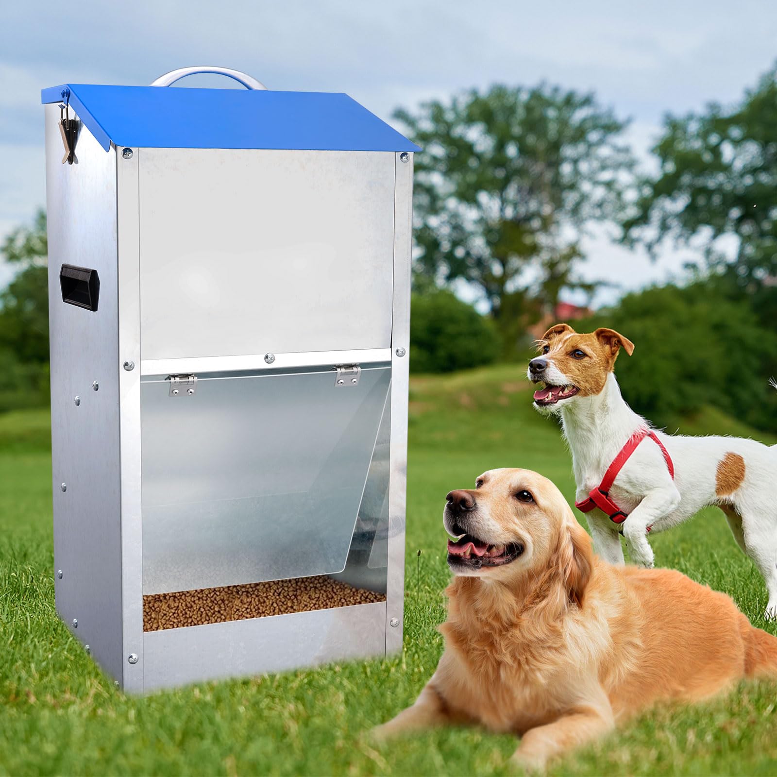 Homsky weather resistant feeder keeps feed dry outdoors