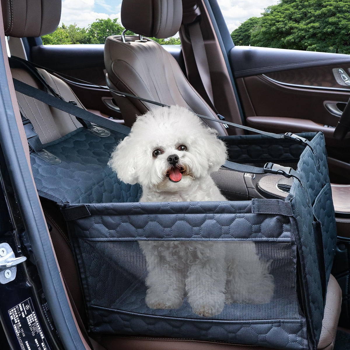 Homsunyi dog car seat side view with breathable mesh for a cooler ride
