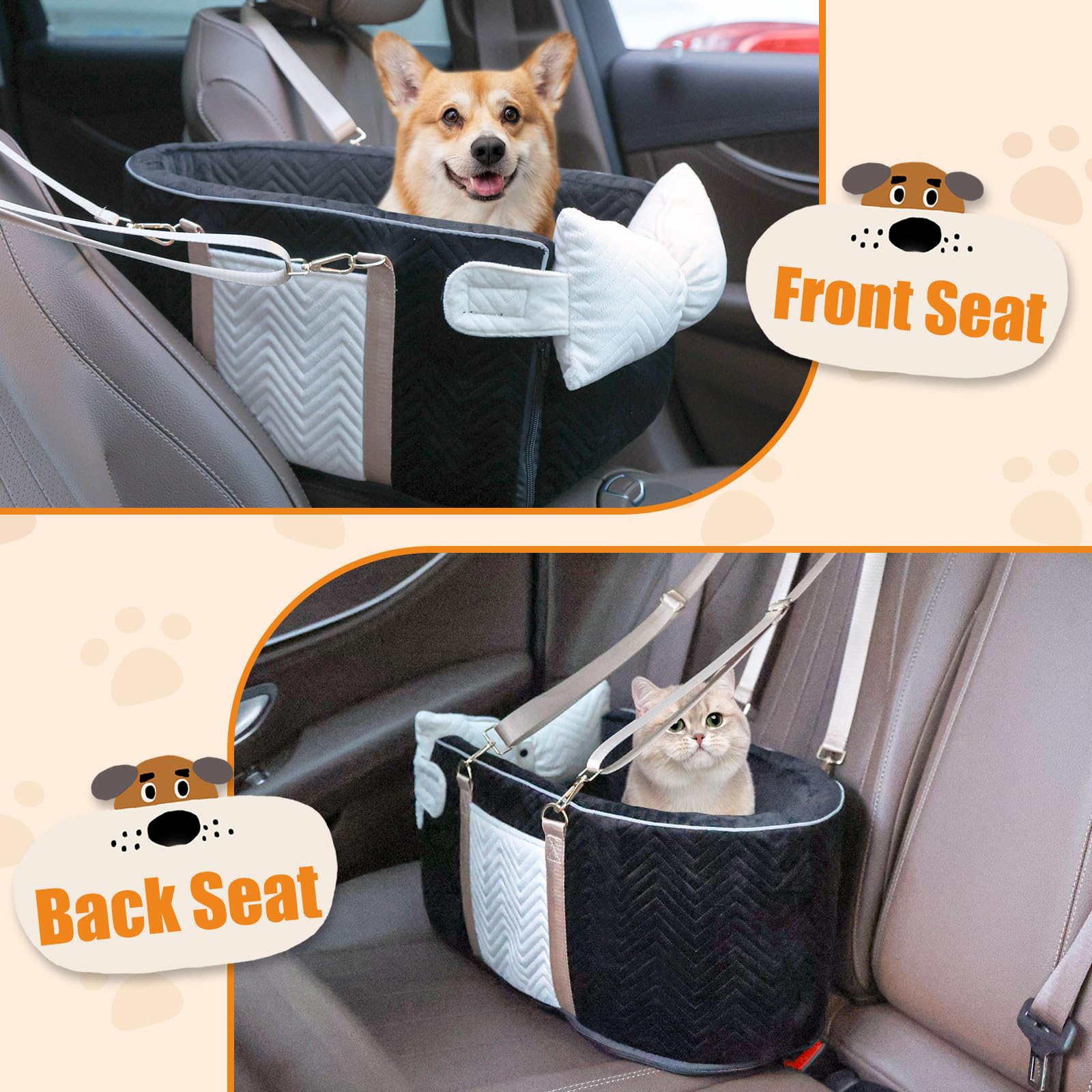 Homsunyi dog car seat storage pockets help organize treats and toys.