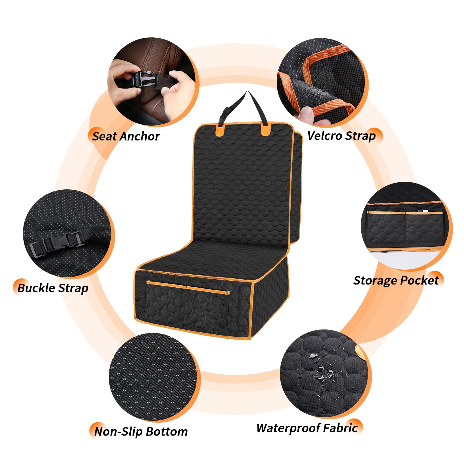 Homsunyi front seat cover anti-slip bottom reduces sliding for safer trips.
