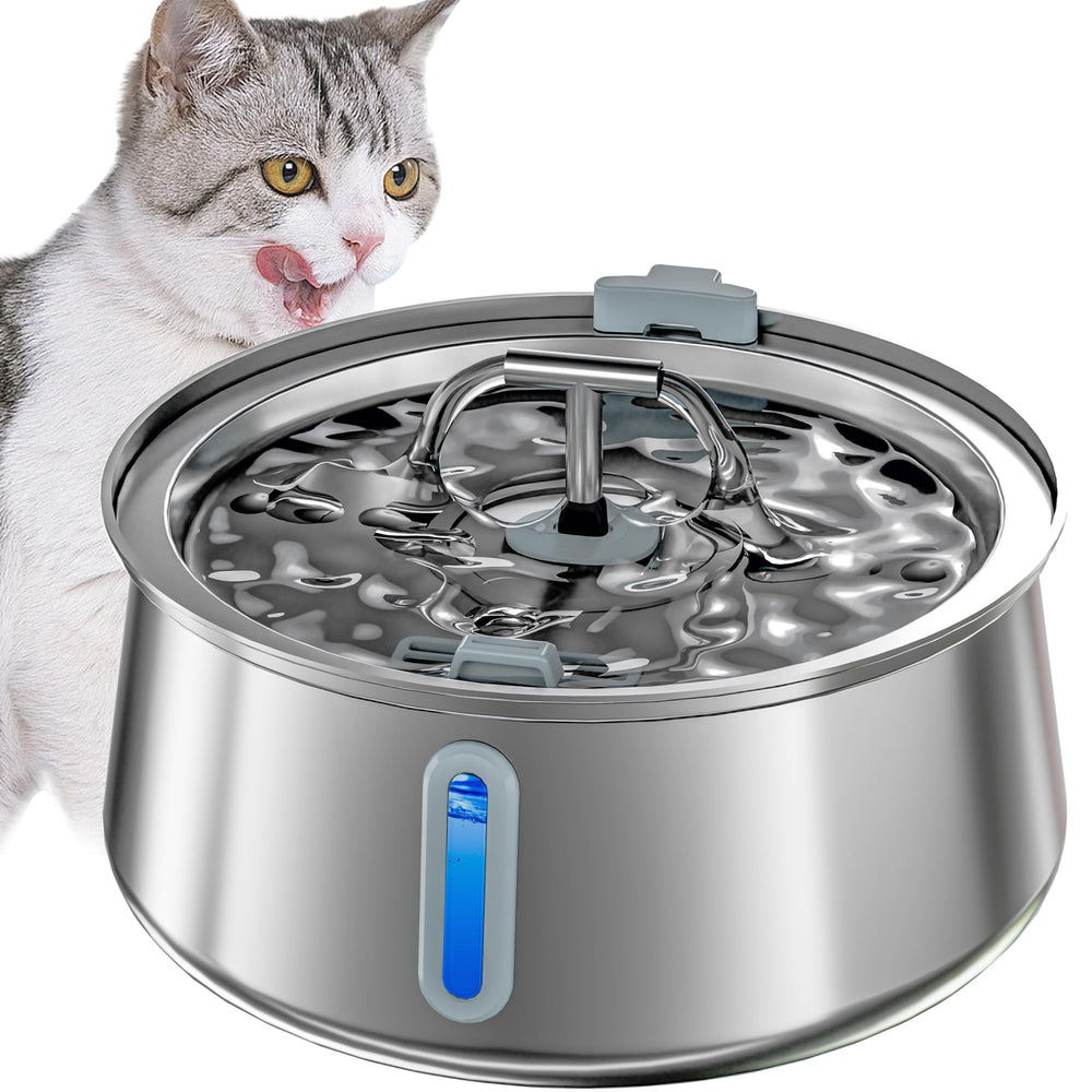 Homtyler stainless steel cat water fountain front view with dual spouts for shared drinking