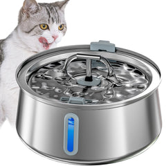 Homtyler stainless steel cat water fountain front view with dual spouts for shared drinking