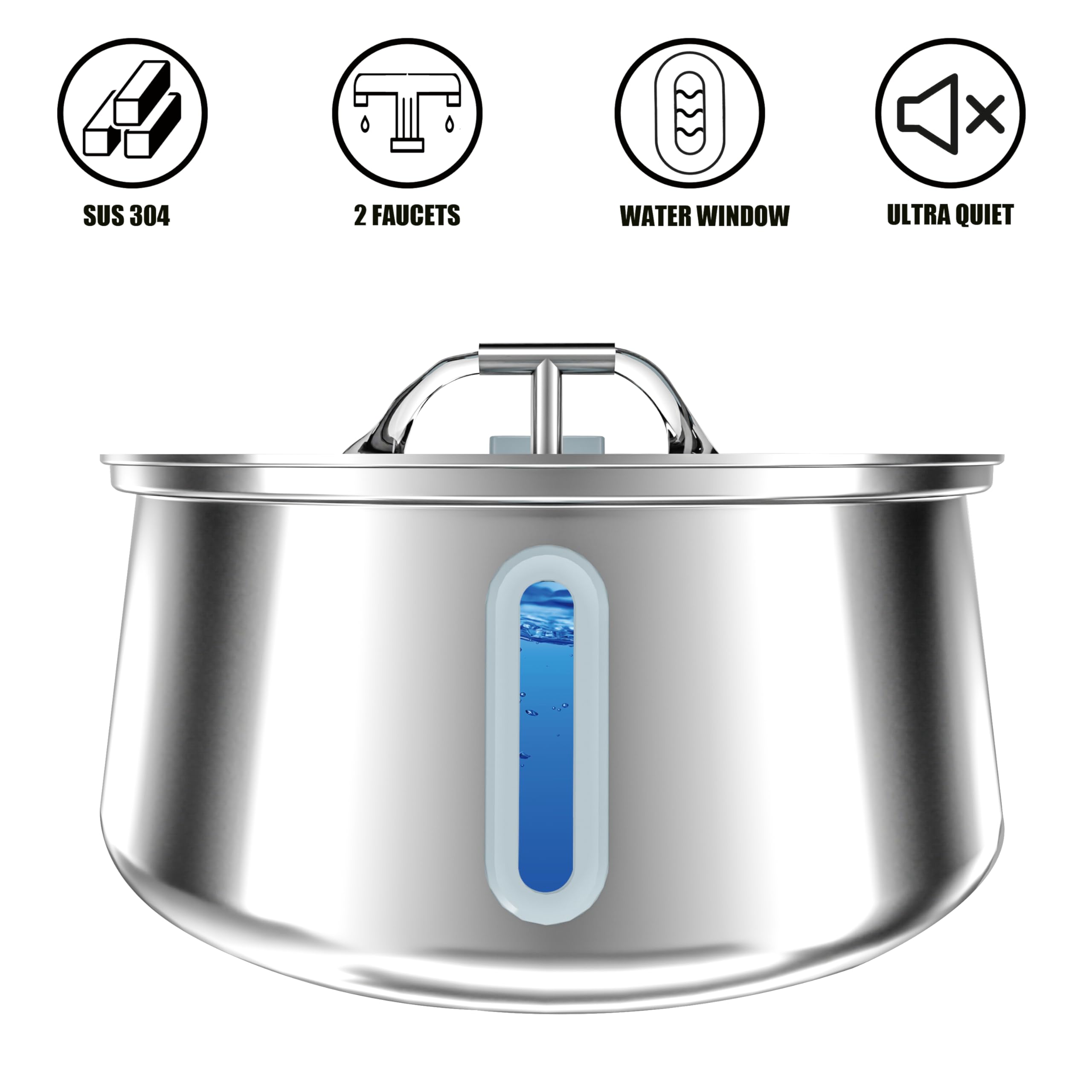 Homtyler stainless steel cat water fountain top view showing compact design