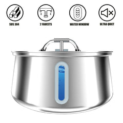Homtyler stainless steel cat water fountain top view showing compact design