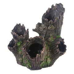 HoneTeek resin hollow tree trunk in aquarium decor, natural hideout for small fish.