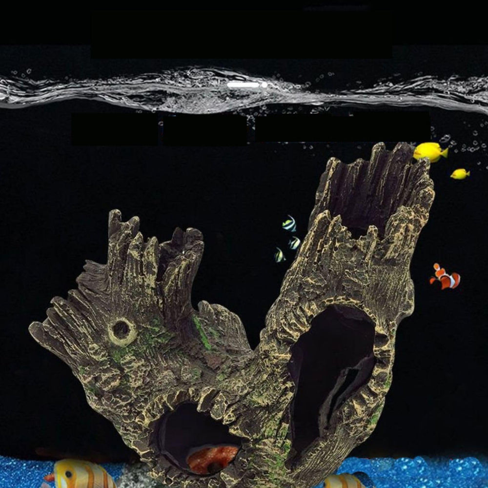 HoneTeek resin hollow tree trunk inside tank creates natural shelter.