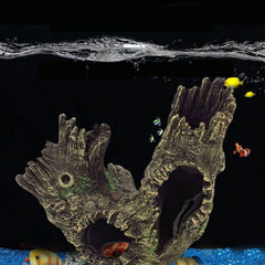 HoneTeek resin hollow tree trunk inside tank creates natural shelter.
