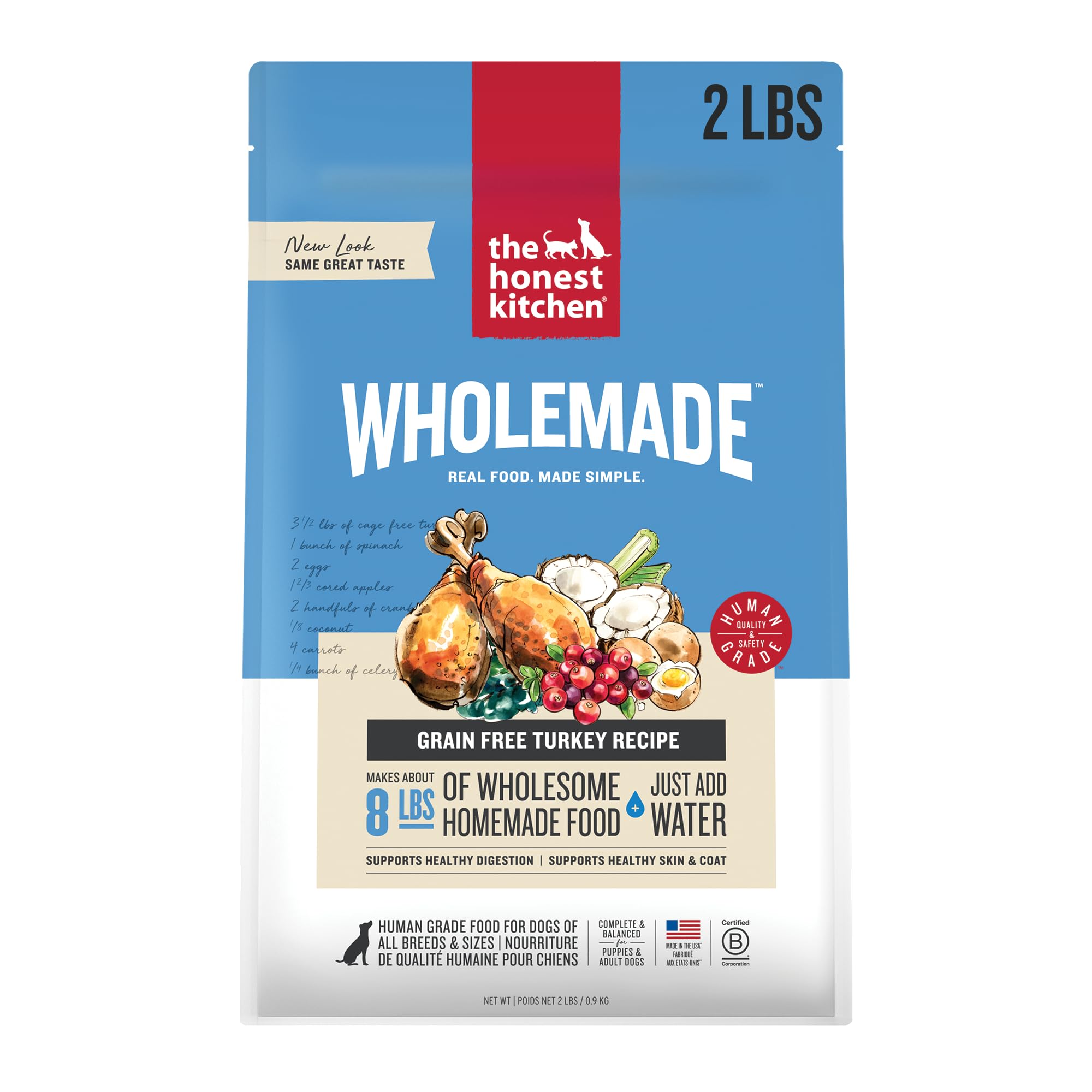 The Honest Kitchen WholeMade dehydrated turkey dog food bag—convenient complete meals for dogs.