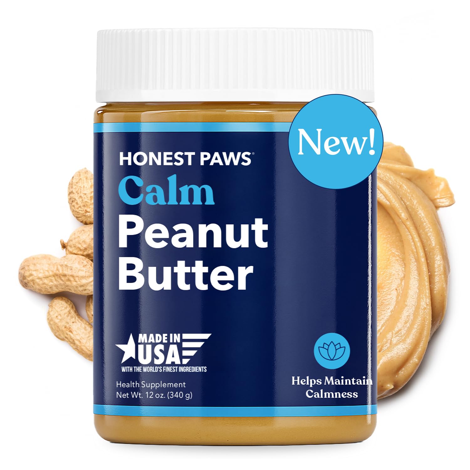 Honest Paws calming peanut butter creamy texture close-up inviting daily use.