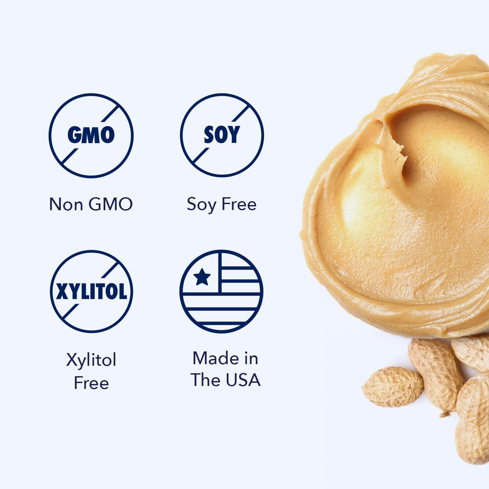 Honest Paws calming peanut butter ingredients list featuring ashwagandha and valerian.