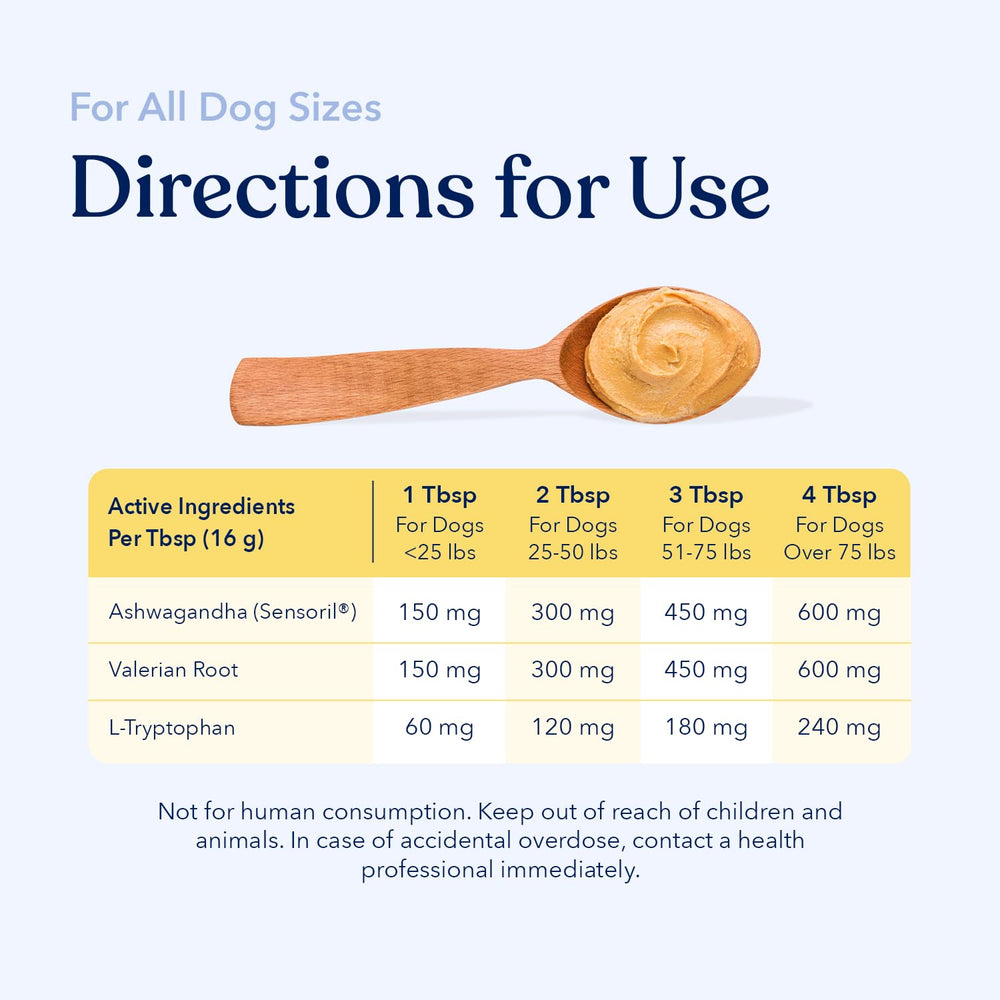 Honest Paws calming peanut butter label and USA-made badge signaling quality and safety.