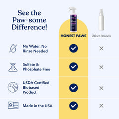 Honest Paws dog dry shampoo on coat highlighting shine and softness