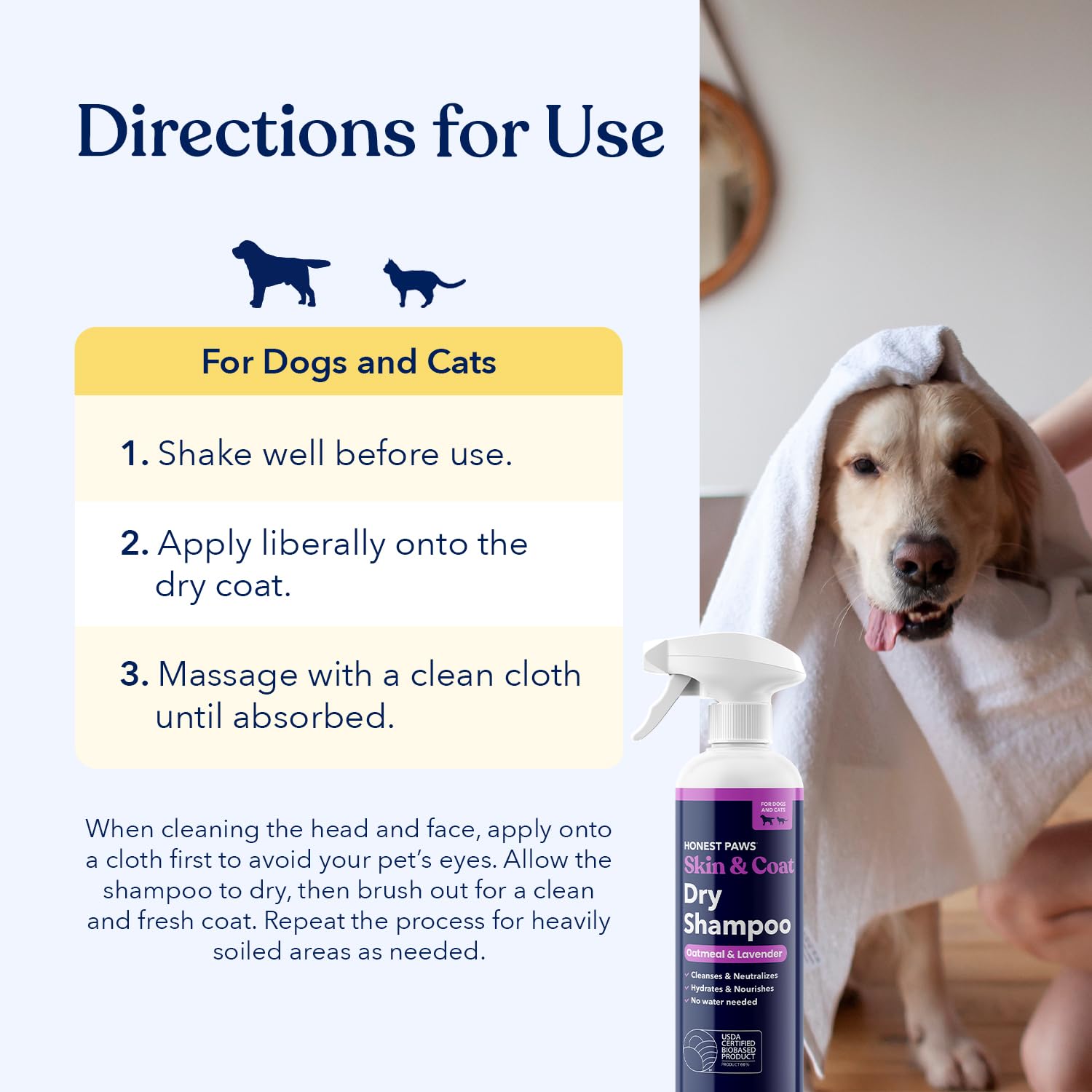 Honest Paws dog dry shampoo oatmeal lavender scent visual for calming aroma