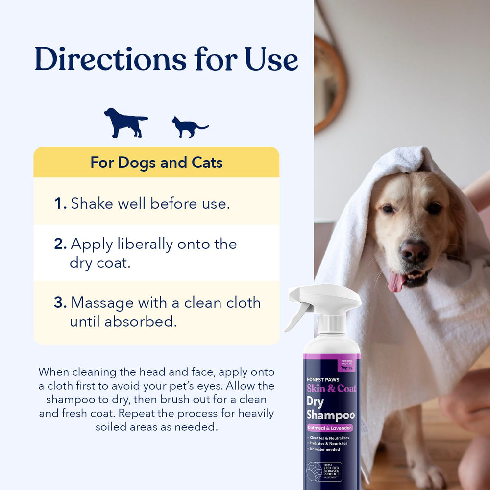 Honest Paws dog dry shampoo oatmeal lavender scent visual for calming aroma