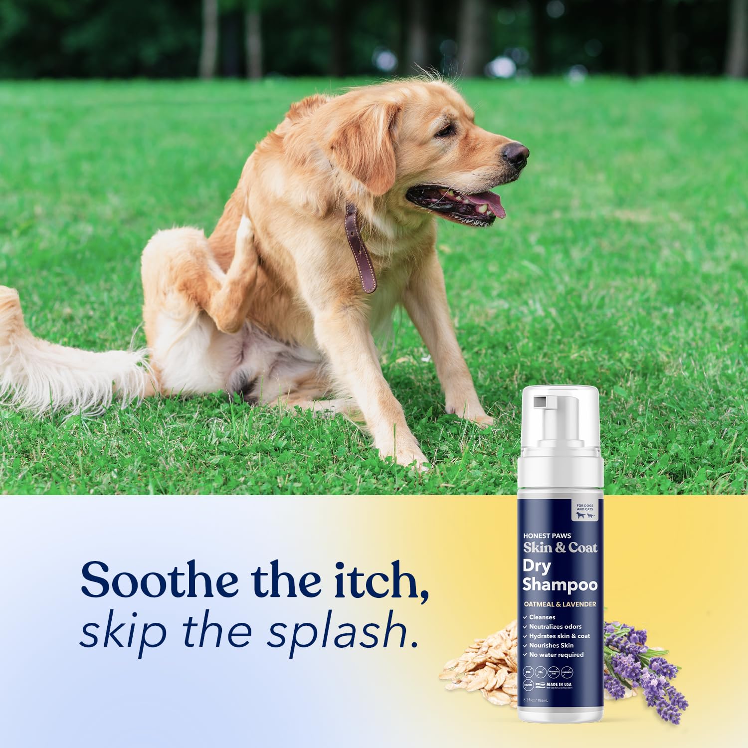Honest Paws odor-control formula helps maintain fresh-smelling coat.