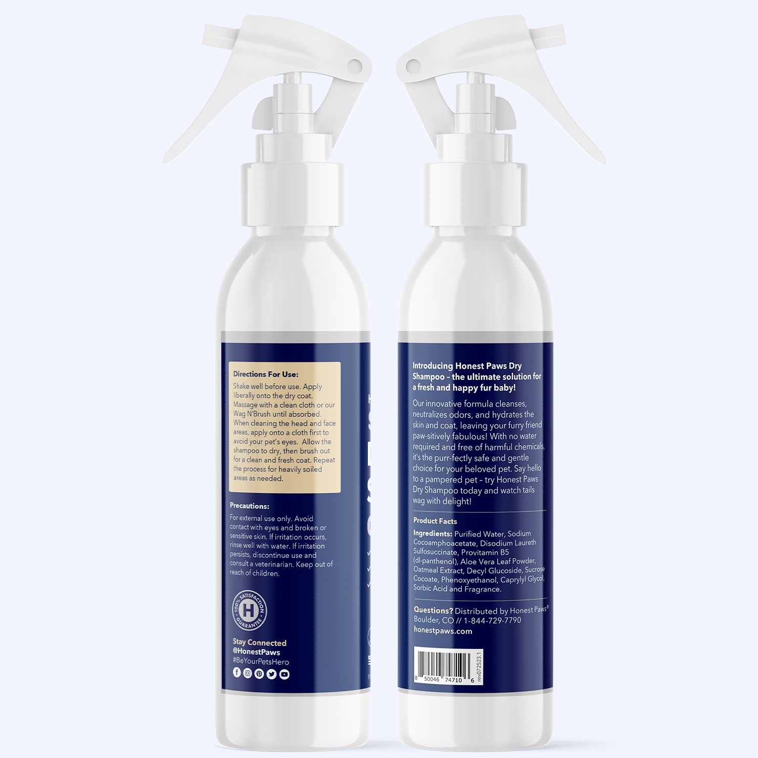 Honest Paws dog dry shampoo waterless no-rinse spray for travel cleaning
