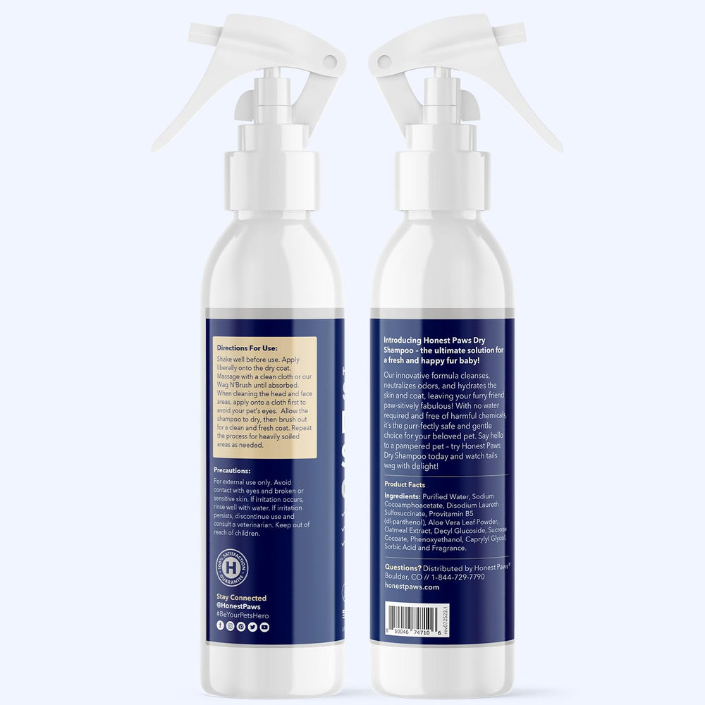 Honest Paws dog dry shampoo waterless no-rinse spray for travel cleaning