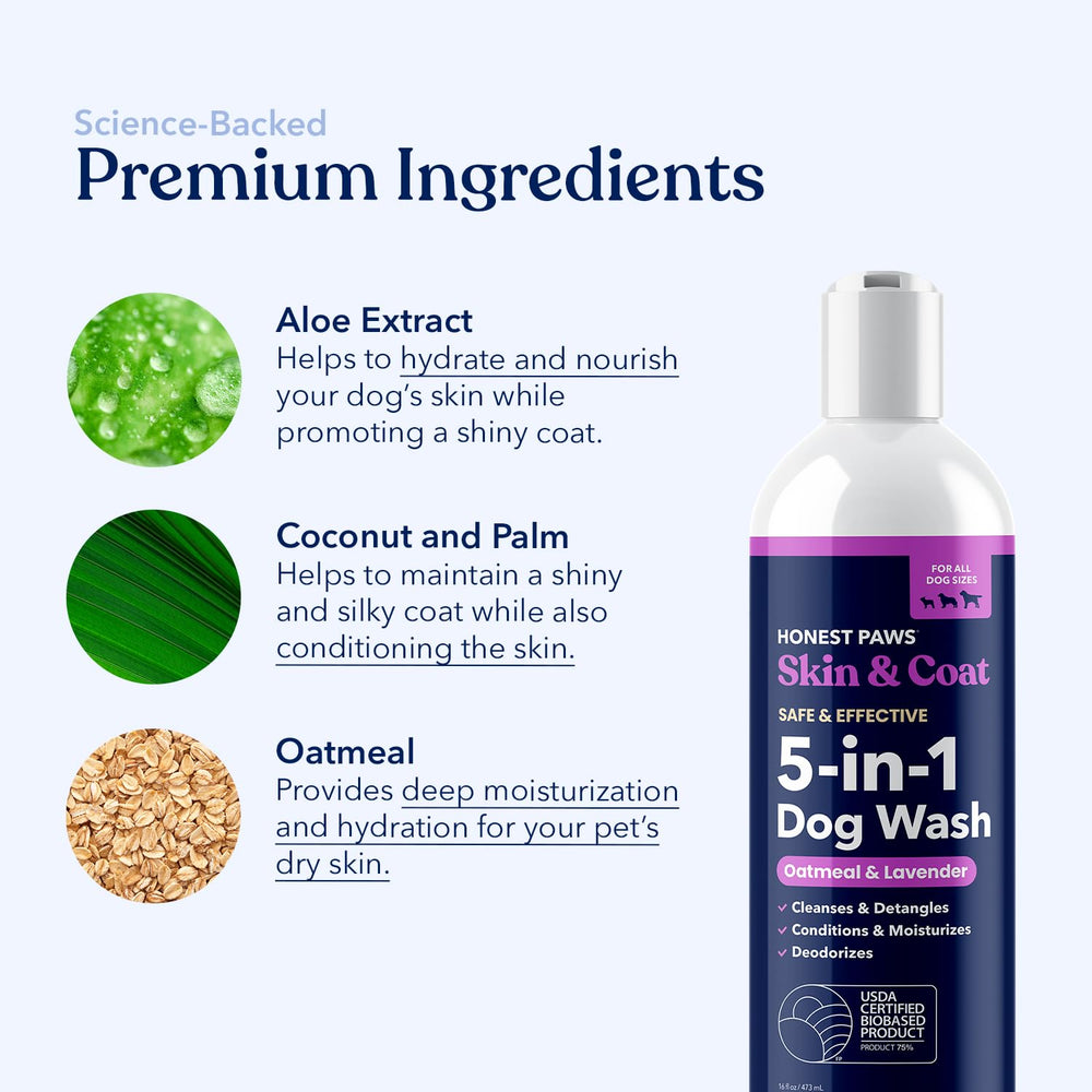 Honest Paws dog shampoo applying to coat showing detangling and conditioning