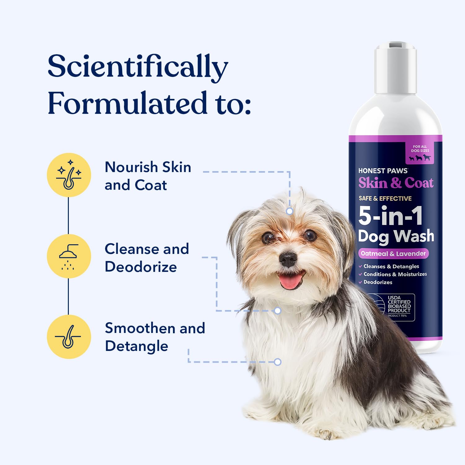 Honest Paws dog shampoo label ingredients highlights natural coconut based formula
