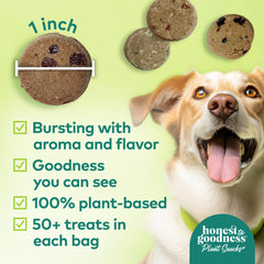 Honest to Goodness omega-3s postbiotics illustration highlights added nutrients for a healthy coat.