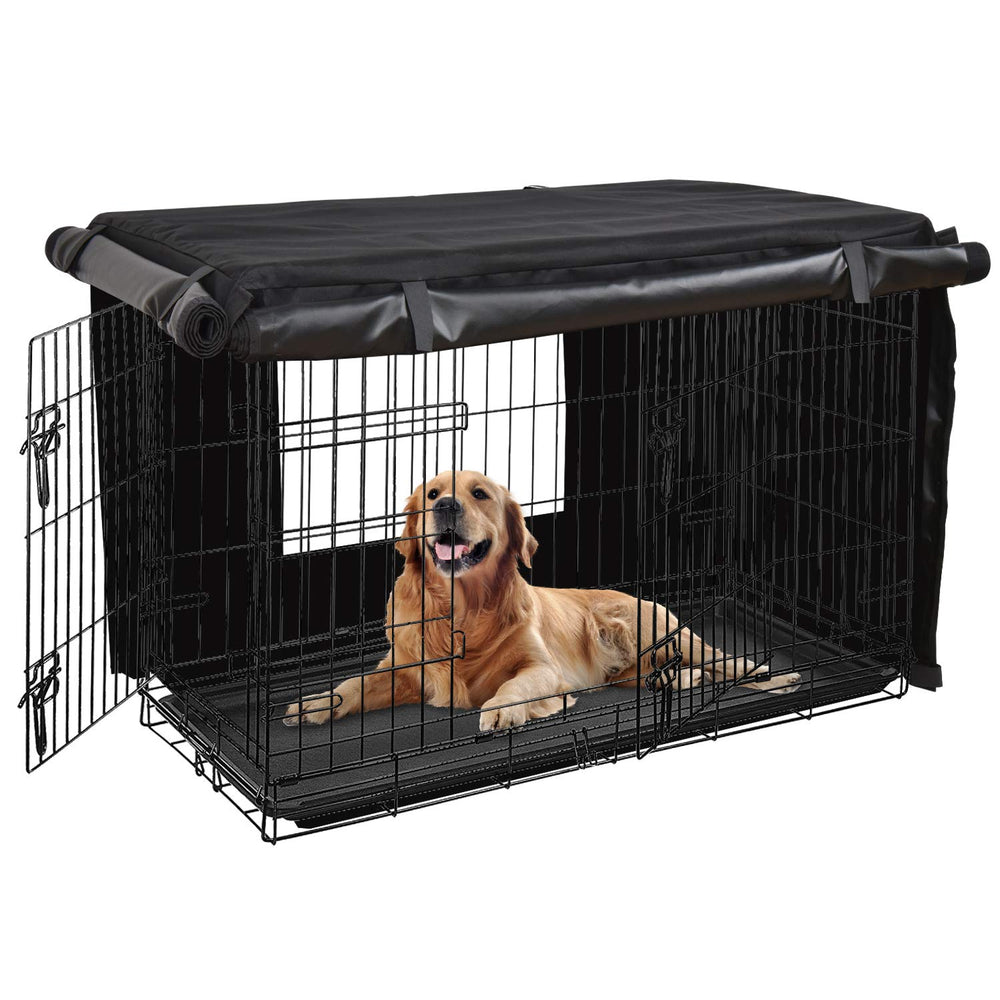 Honest Outfitters dog crate cover front view, heavy-duty fabric protecting the crate