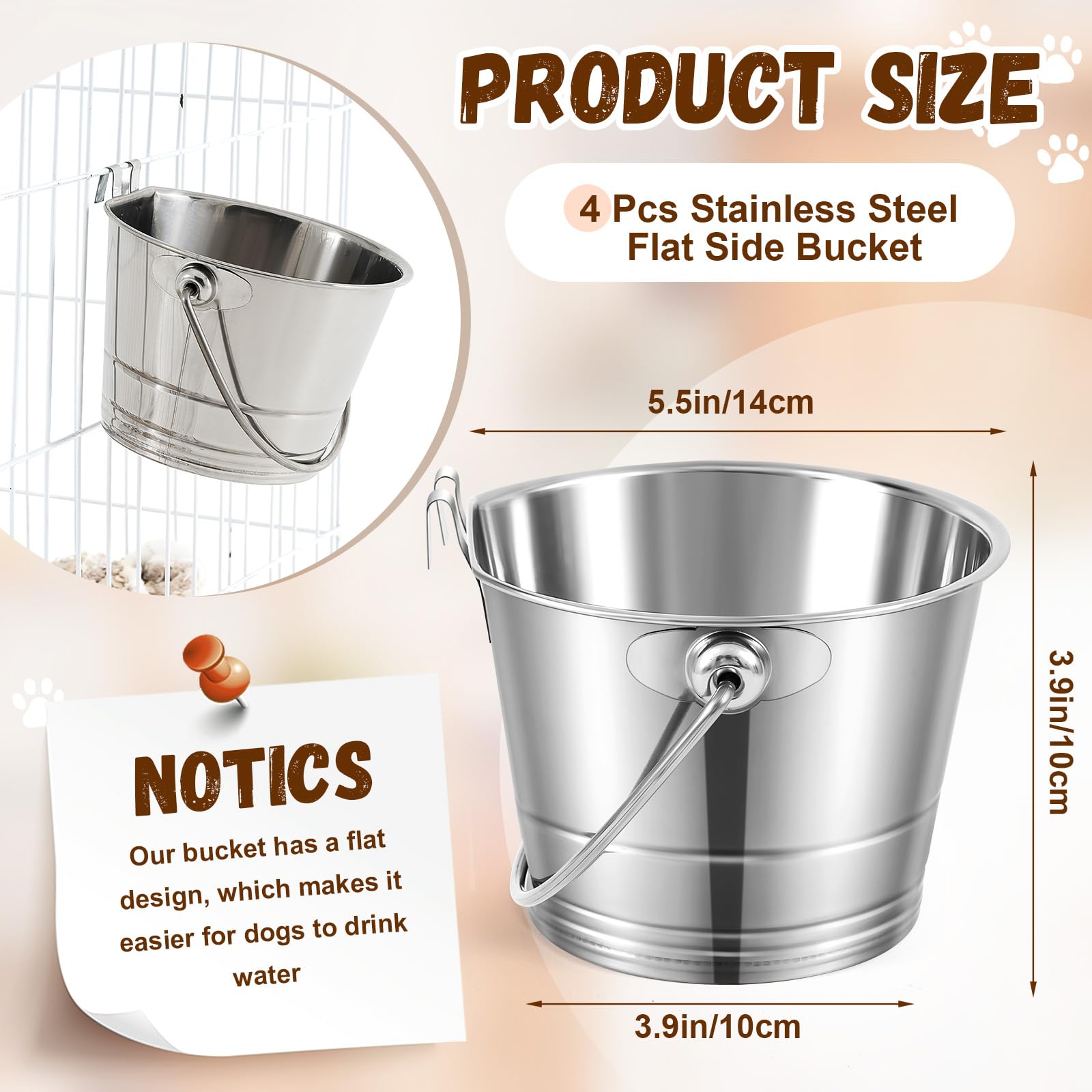 Honeydak flat-sided pail dual-hooks side view highlights compact, cage-friendly design.