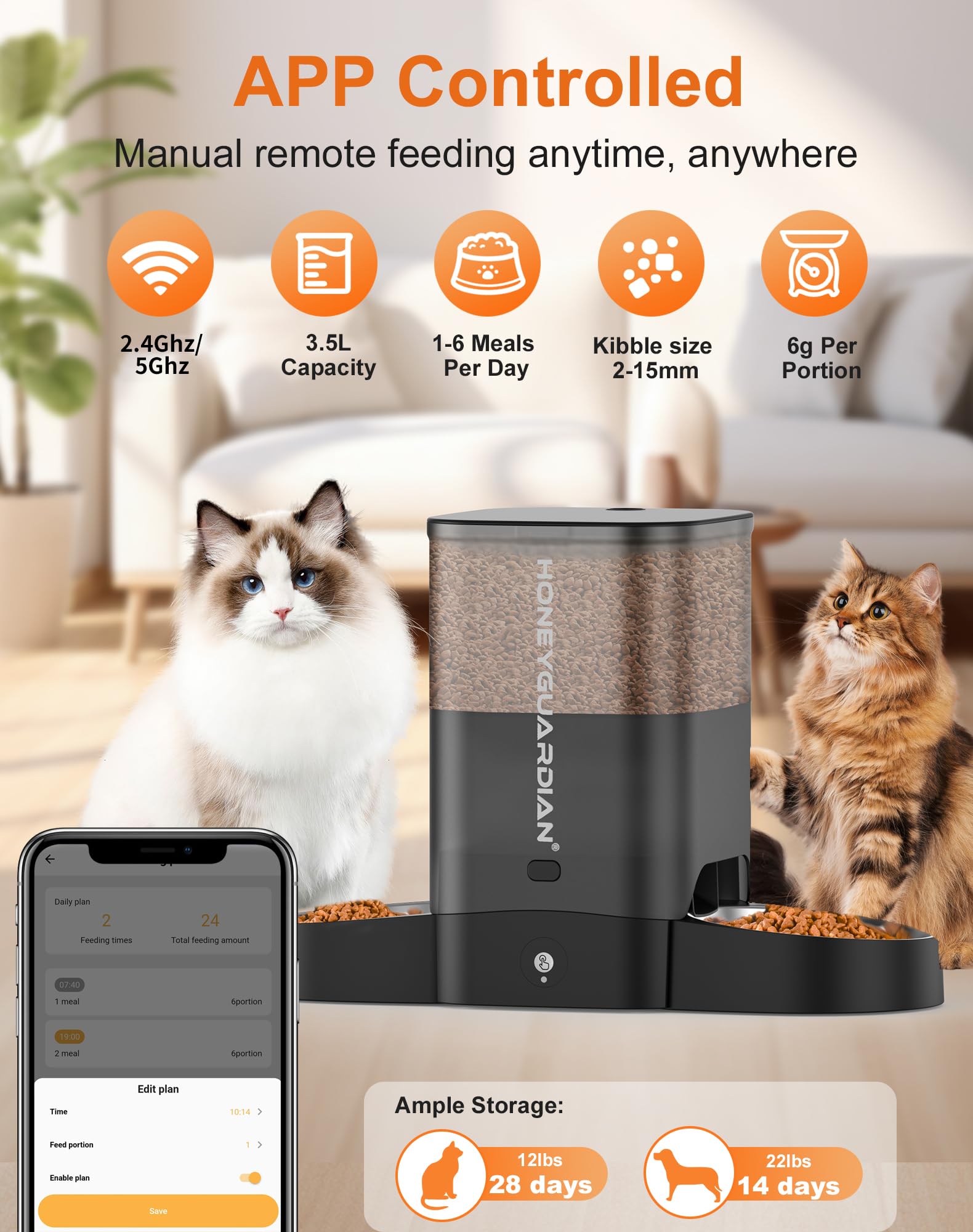 HoneyGuaridan feeder dual chute close-up emphasizes precise portion control