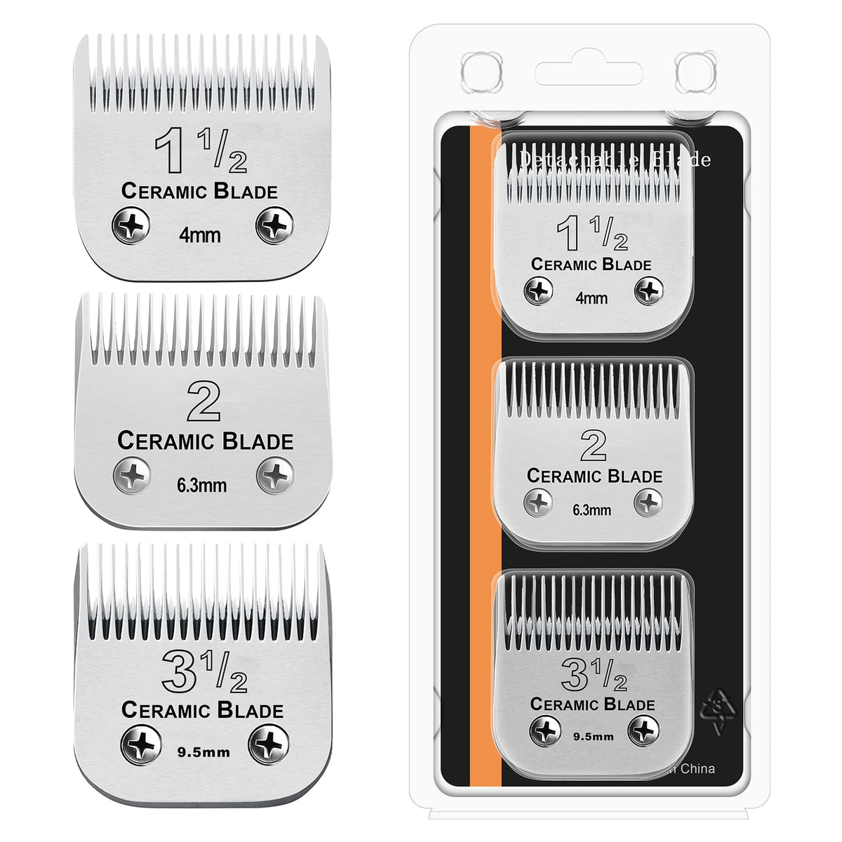 HONGNAL detachable ceramic blades collection with rust-resistant chrome finish for durable grooming.