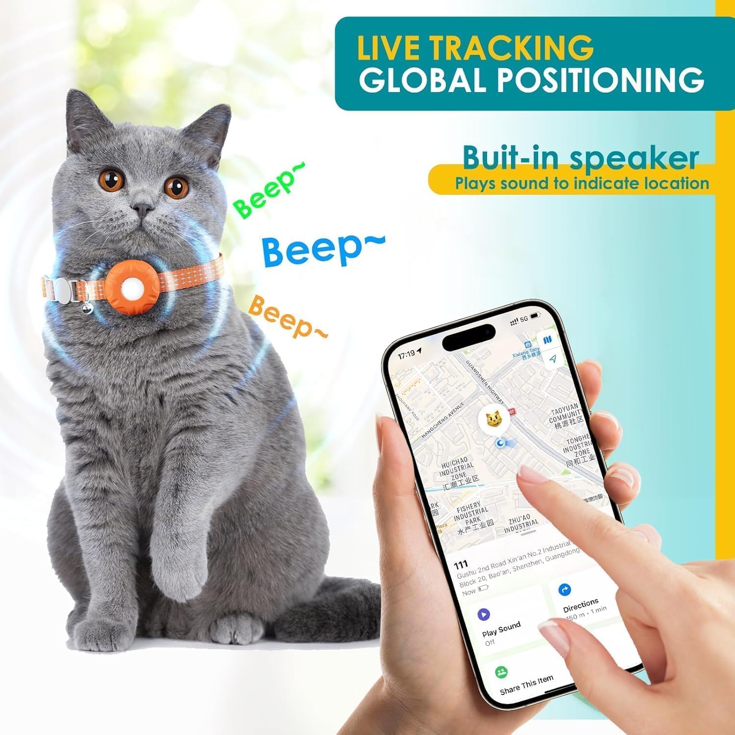 HongTop H cat tracker waterproof IPX7 case ideal for outdoor play.