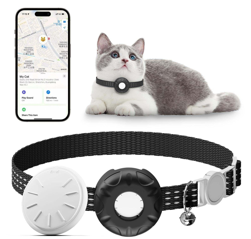 HONGTOP H cat tracker worn on a cat neck for real-time location awareness.