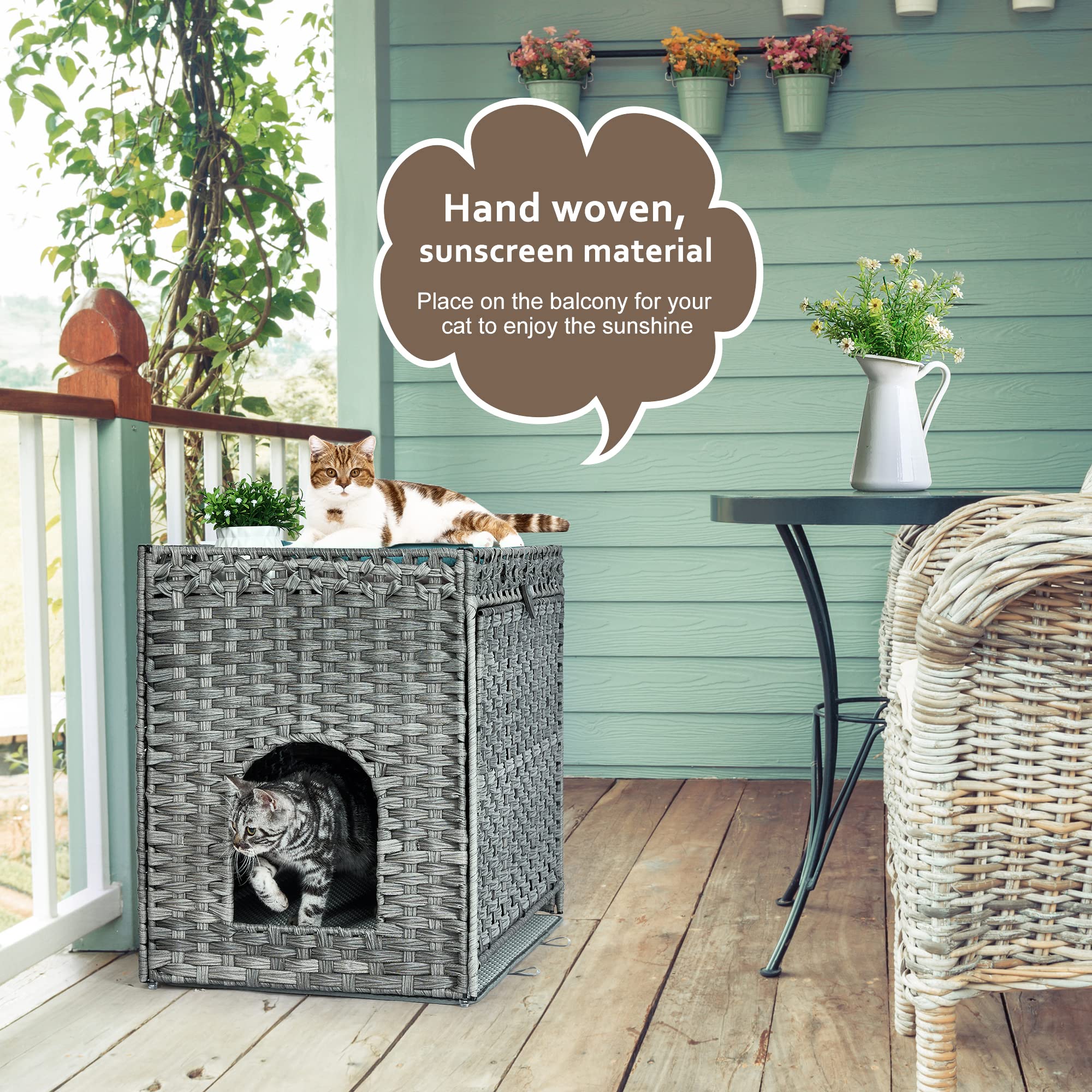 Honiakaka cat litter box enclosure soft mat with bottom tray for cleanup
