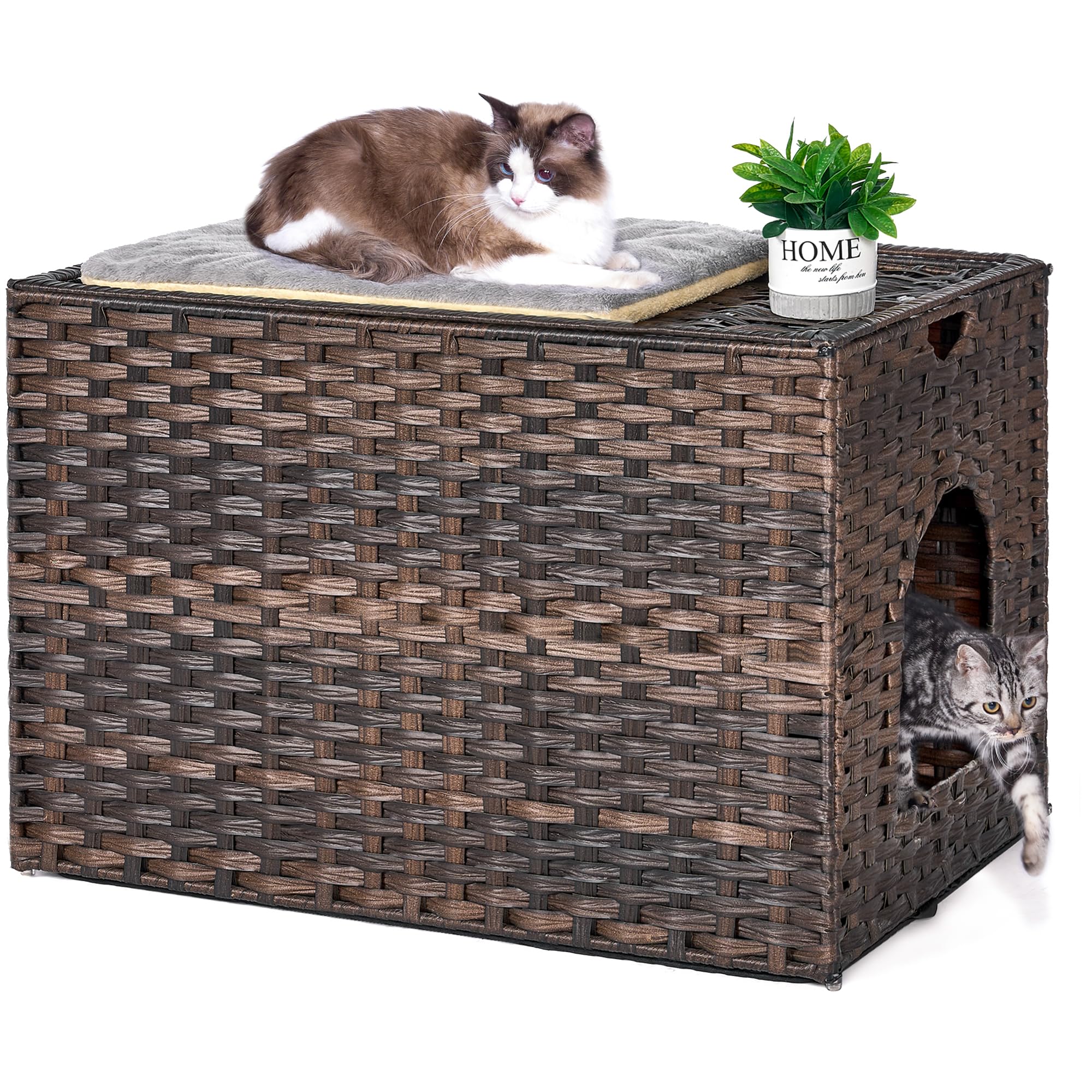 Honiakaka cat litter enclosure with litter mat showing easy cleanup benefits