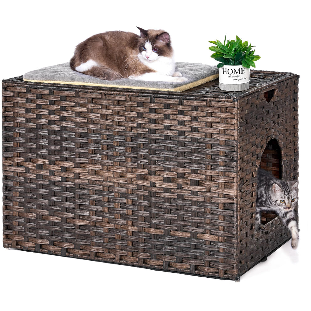 Honiakaka cat litter enclosure with litter mat showing easy cleanup benefits