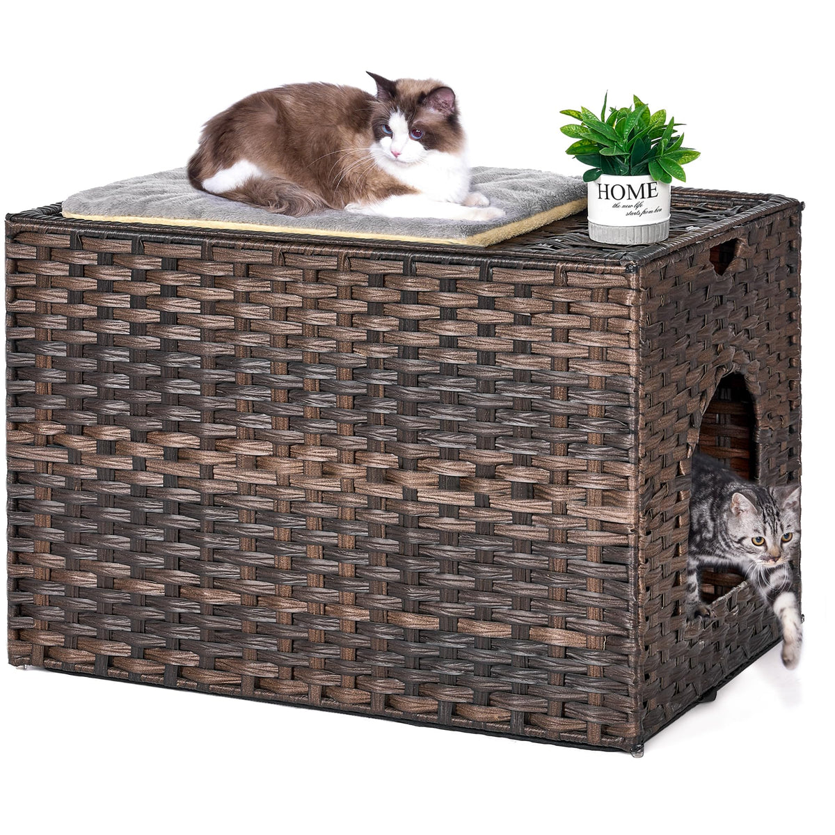 Honiakaka cat litter enclosure with litter mat showing easy cleanup benefits