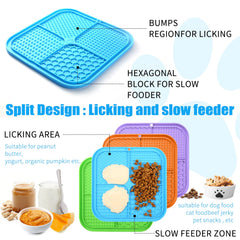 Honomastry lick mat during bath time keeps surfaces clean and pets engaged.