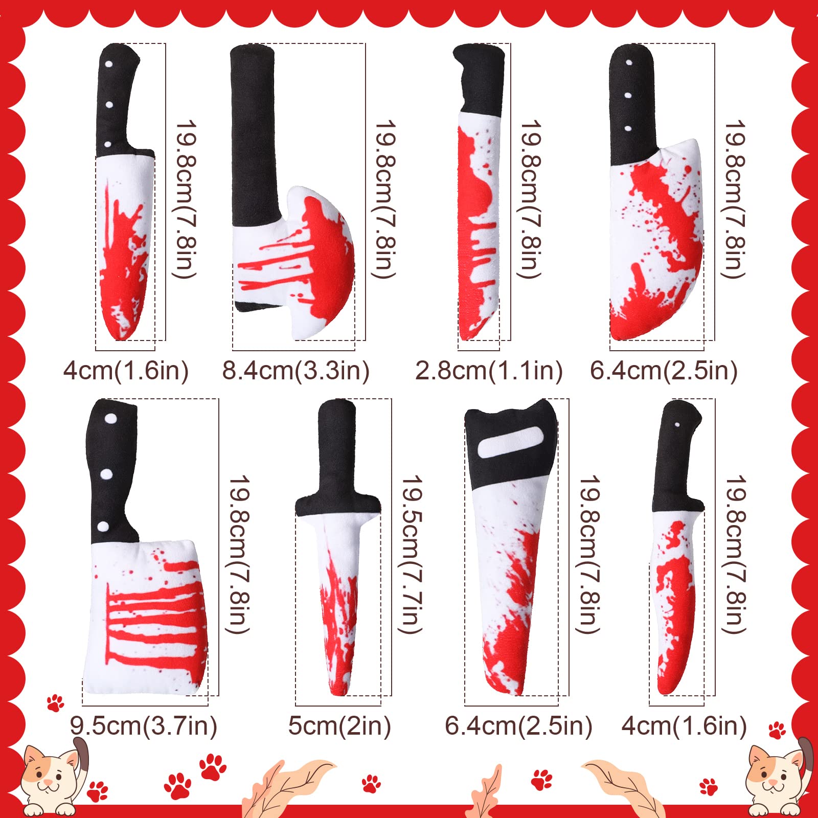 Honoson knife catnip toy closeup stitching highlights durable plush and chew-safe design.