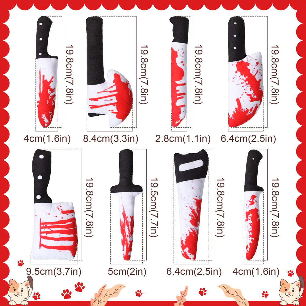 Honoson knife catnip toy closeup stitching highlights durable plush and chew-safe design.