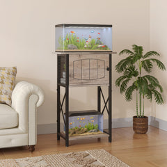 HOOBRO aquarium stand side view emphasizes sleek greige frame and compact footprint.