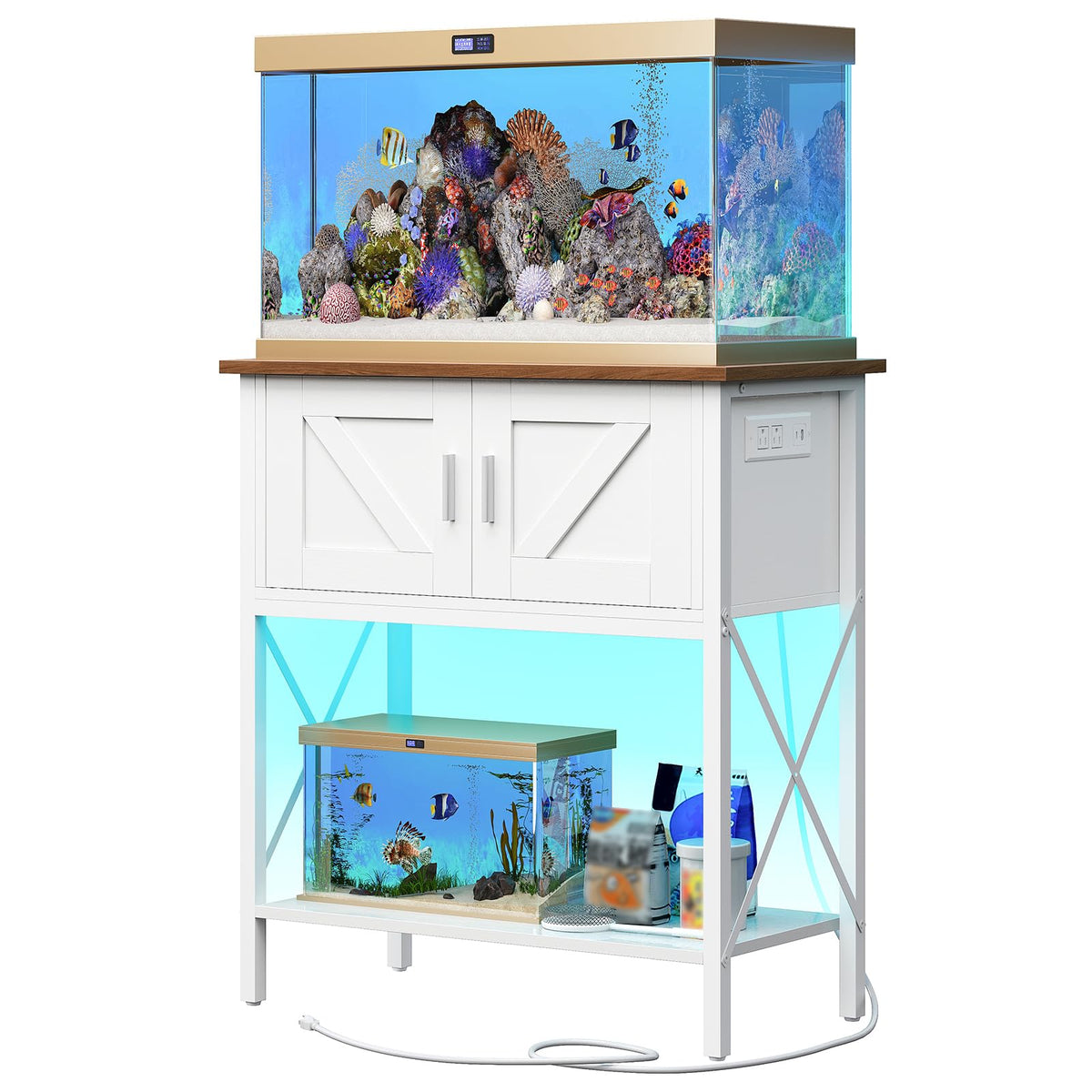 HOOBRO 20Gallon Tank Stand front view in white-walnut finish for a stable aquarium display.