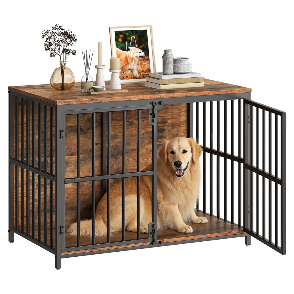 HOOBRO 38-6 inch dog crate side table assembly shows space-saving pet nook